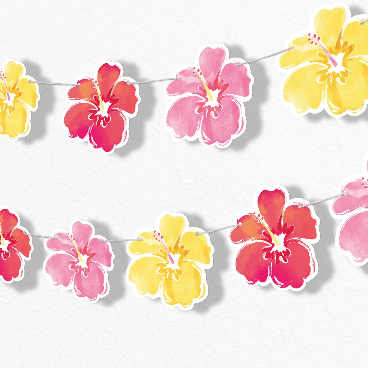 Big Dot of Happiness Hawaiian Luau Garland Banner, Tropical Birthday Party Decorations Banner, 30 Feet of Cord, 15 Double-Sided Hibiscus Flowers